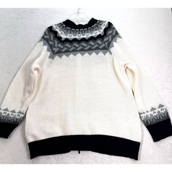 WOMEN WITHIN Cardigan Sweater Plus Size 1X Ivory Fair Isle Knit Full Zip Cozy - Picture 3 of 12